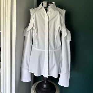 White House Black Market White Cold Shoulder Button Down Shirt